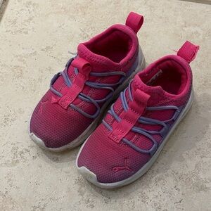 Puma Kids Hot Pink Slip-On Sneakers with Purple Trim